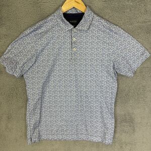 Bugatchi Shirt Mens‎ S OoohCotton Tech 8 Way Stretch Polo Blue Geometric
